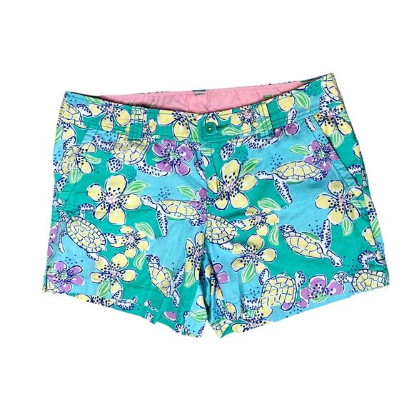Lilly Pulitzer Walsh Shorts Moving Slowly Sea Turtles 5" Inseam Bermuda sz 12 - Picture 1 of 9